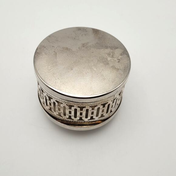 Vintage Silver-Tone Floral Finial Trinket Box Cutout Round Jewelry Vanity 80's - Picture 2 of 6